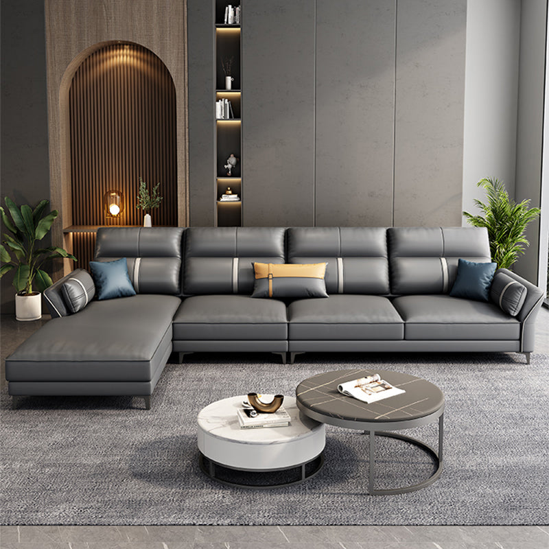 Contemporary Dark Gray Sofa Faux Leather Stain-Resistant Sectional with Pillow Top Arm