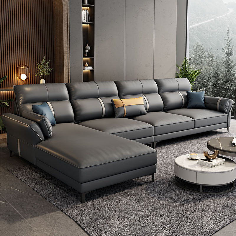 Contemporary Dark Gray Sofa Faux Leather Stain-Resistant Sectional with Pillow Top Arm