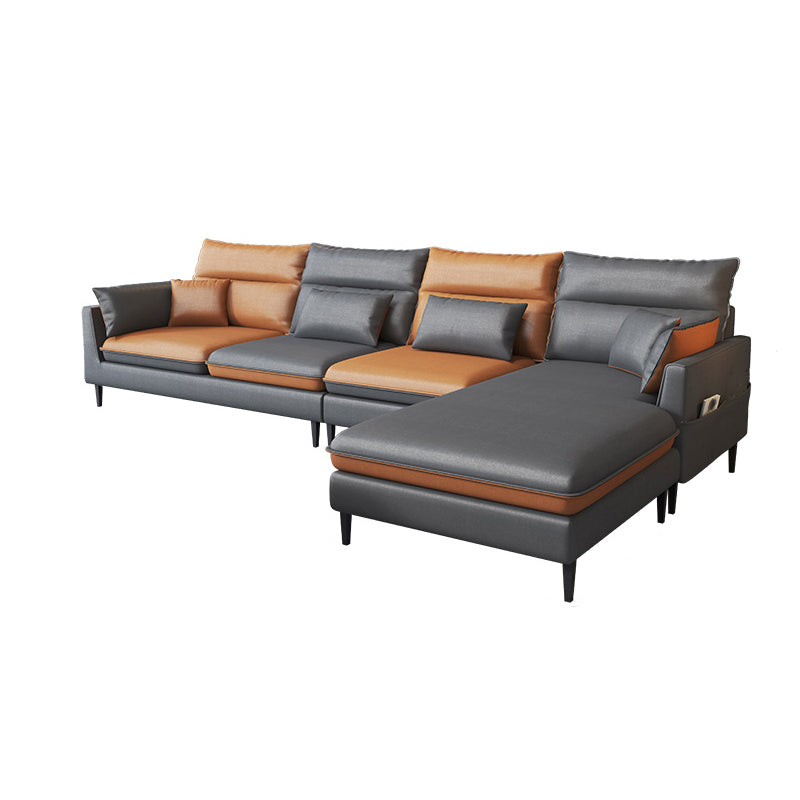 Faux Leather Square Arm Sectional with Pillowed Back Cushions, Stain Resistan