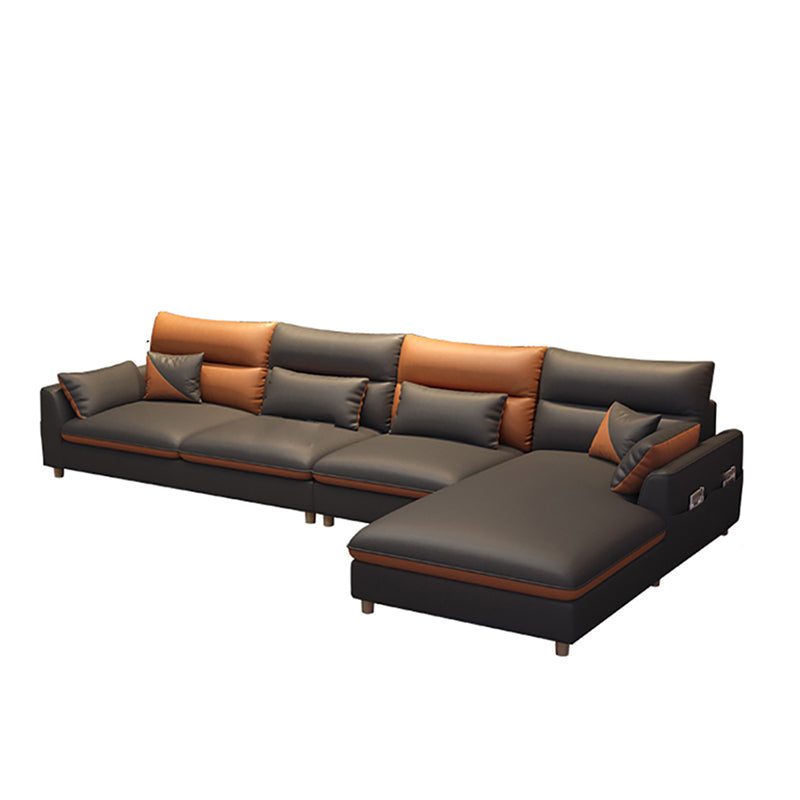 Stain Resistan Faux Leather Square Arm Sectional with Pillowed Back Cushions