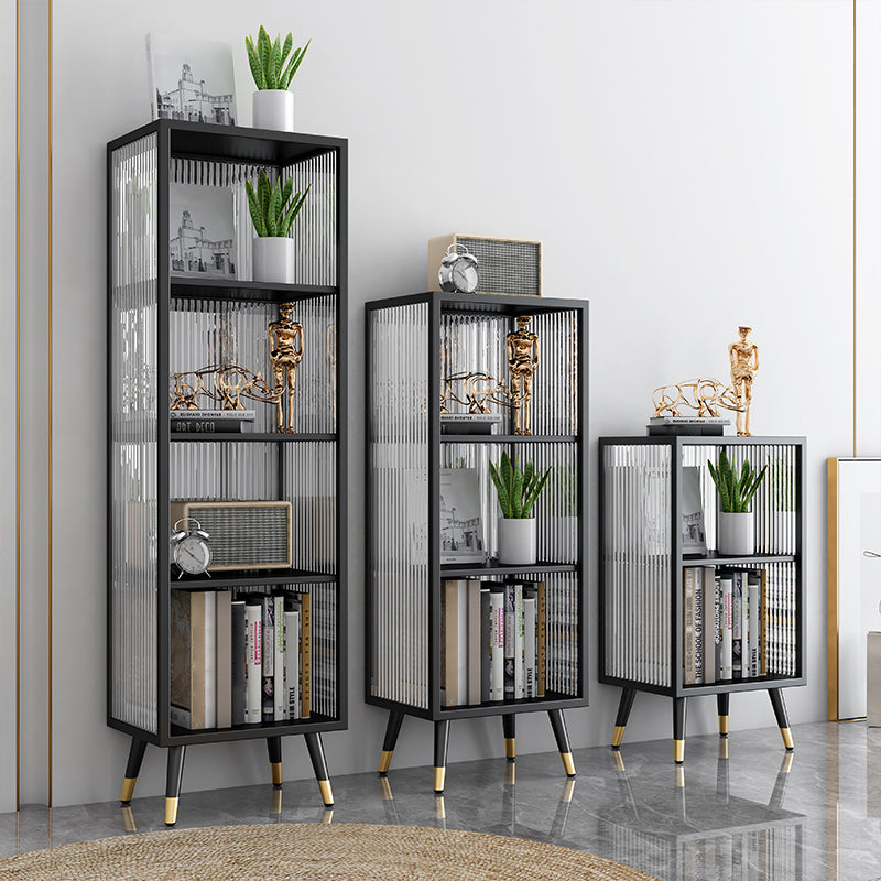 Black and White Dining Server Contemporary Metal Cabinets and Open Storage Server