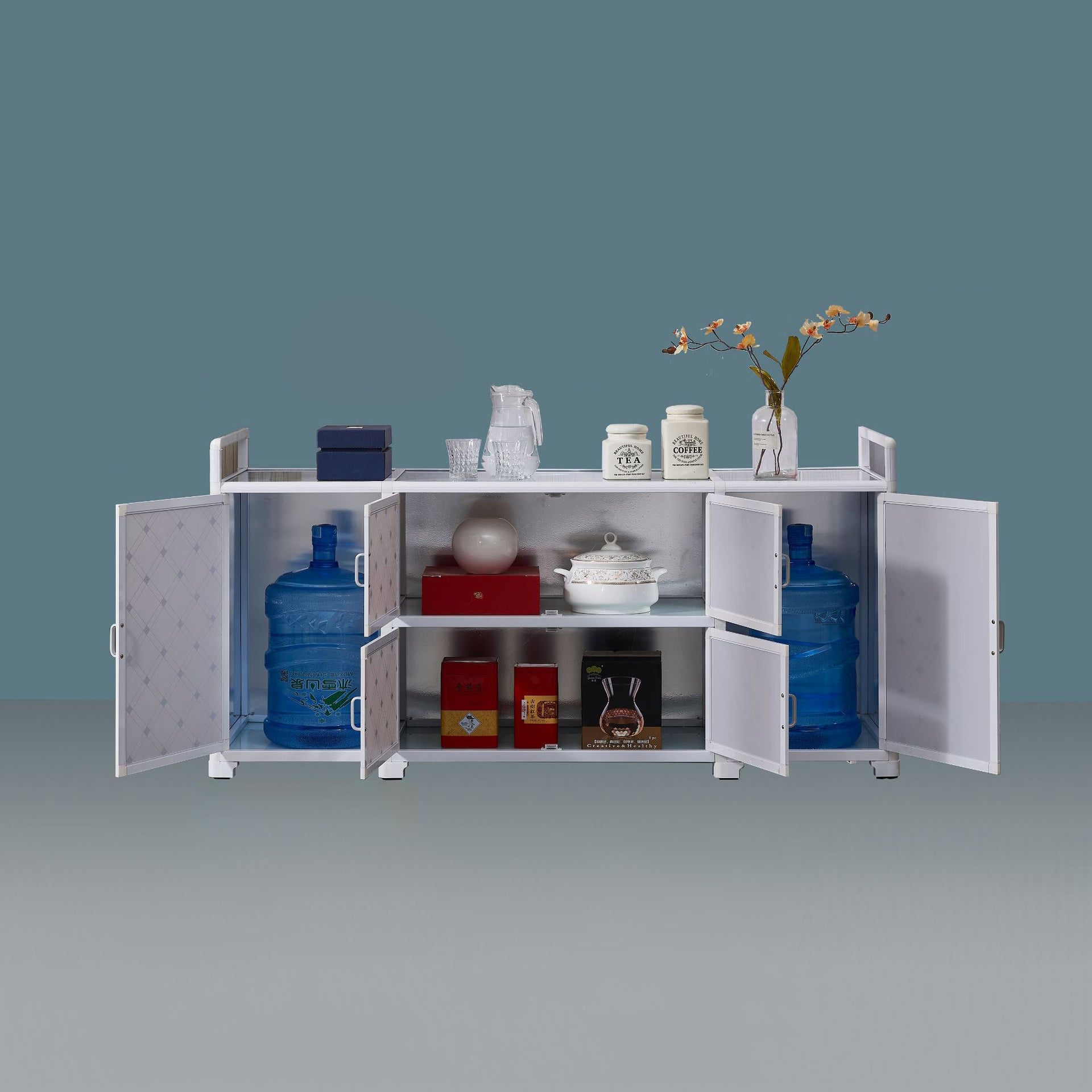 White Metal Contemporary Sideboard Cabinet Dining Room Sideboard