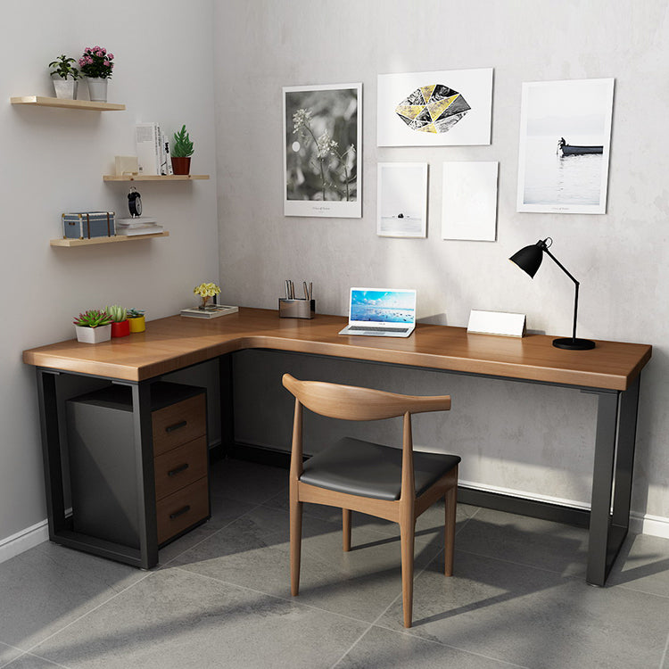 Modern L-Shape Home Bedroom Desk Office Solid Wood Writing Desk