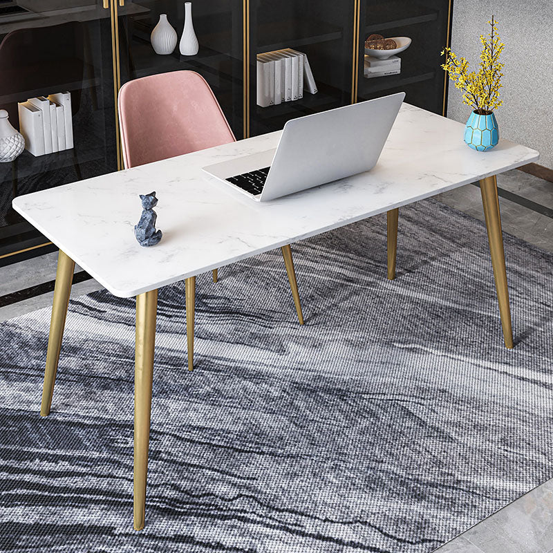 Glam Style Office Desk Rectangular Writing Desk with Metal Legs