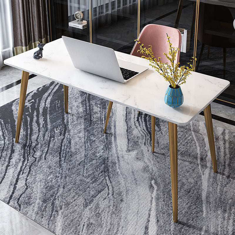 Glam Style Office Desk Rectangular Writing Desk with Metal Legs