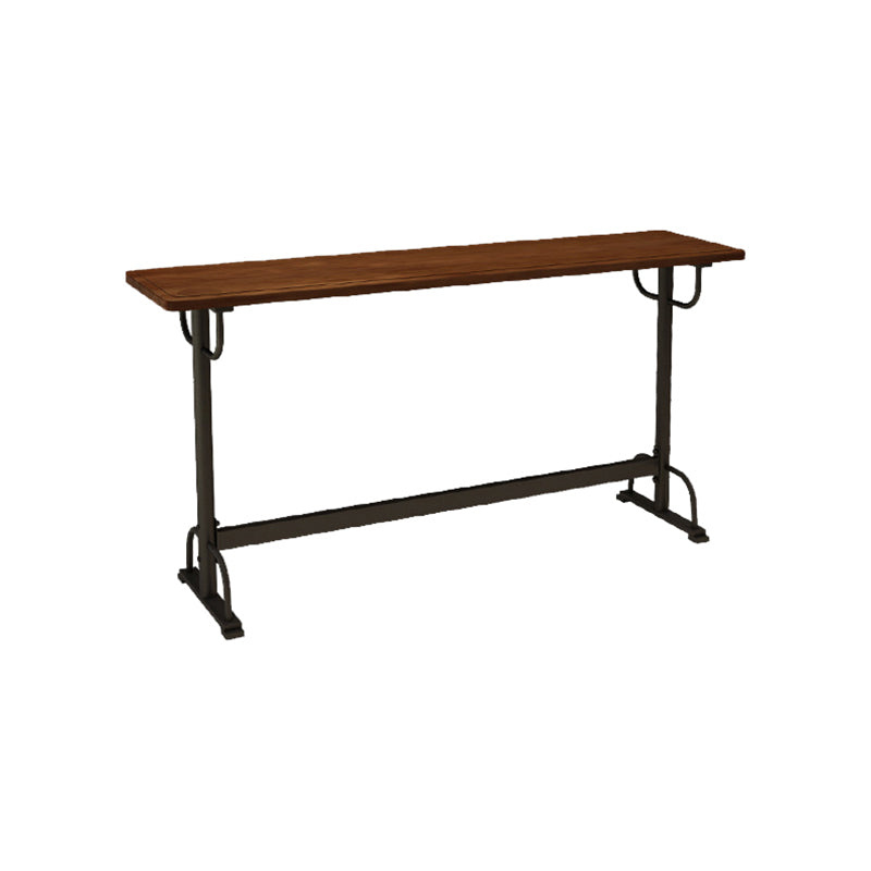 Pine Wood Bar Table Rectangle Industrial Bar Dining Table with Trestle Base in Black