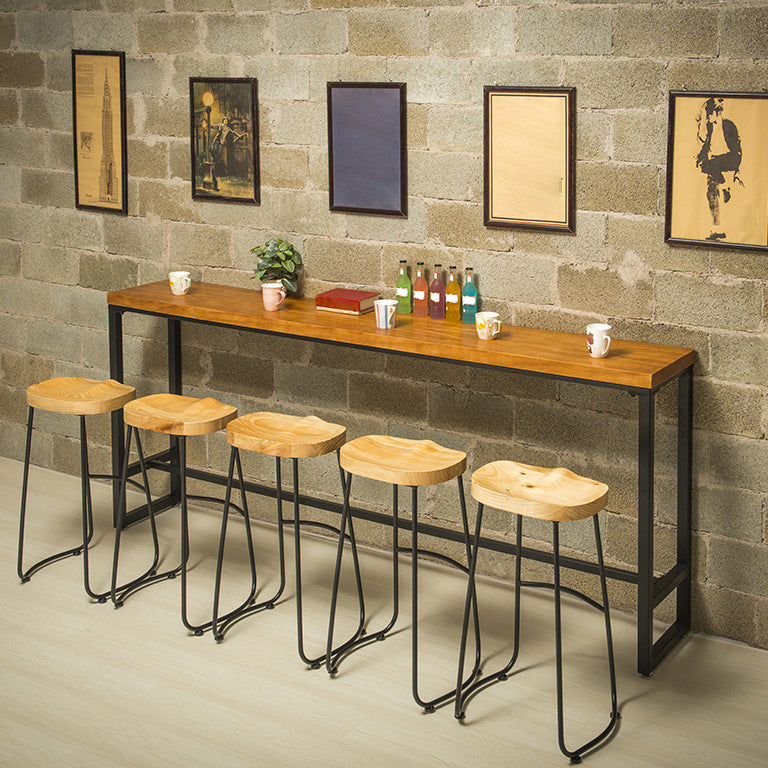 Industrial Bar Table Solid Wood Bar Dining Table with Trestle Base