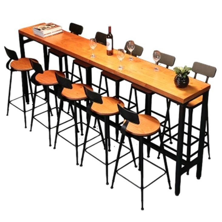 Industrial Bar Table Solid Wood Bar Dining Table with Trestle Base