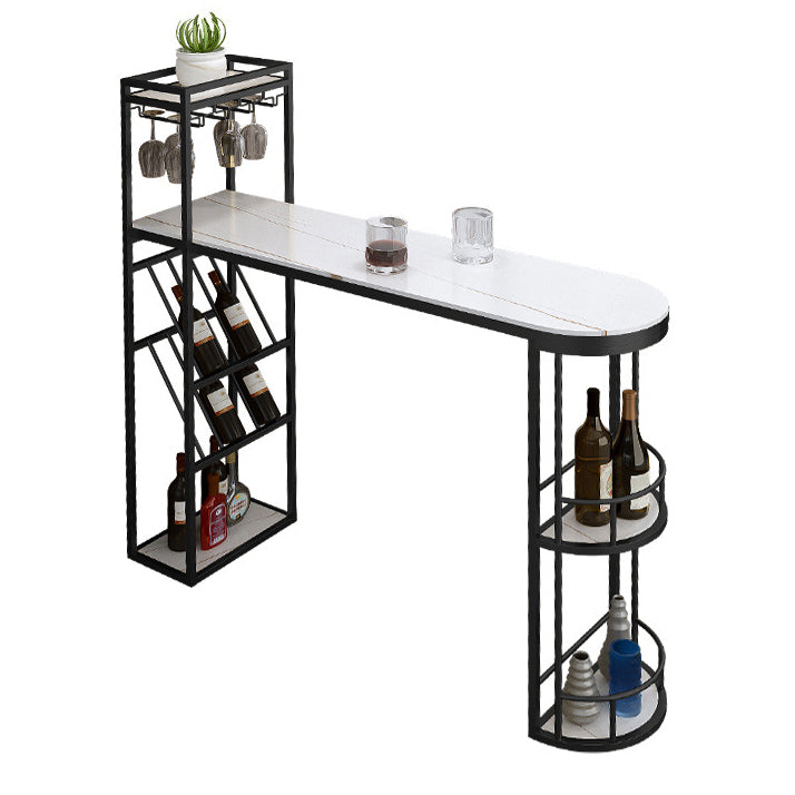 Contemporary Bar Wine Table Indoor Stone Counter Height Table with Storage