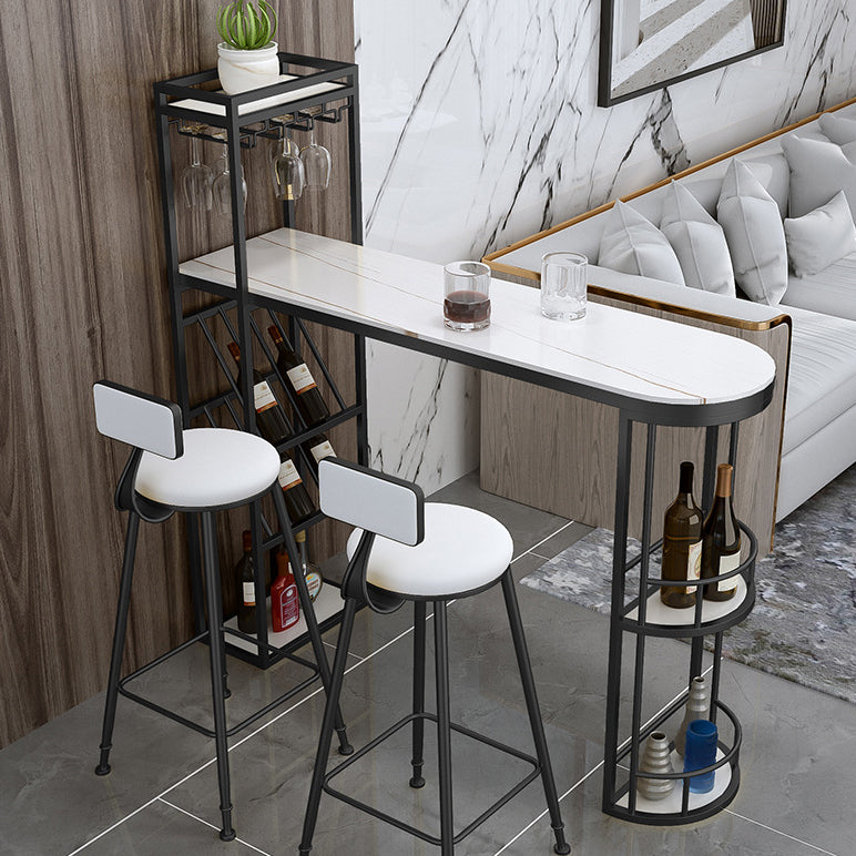 Contemporary Bar Wine Table Indoor Stone Counter Height Table with Storage