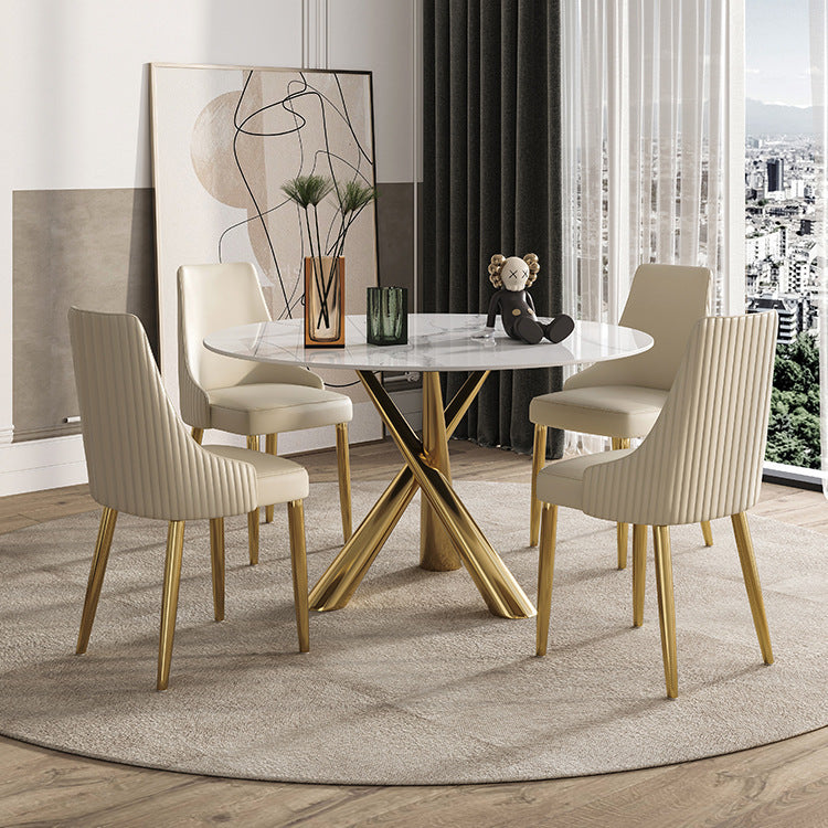 Stone Top Dining Table Contemporary Dining Table with Pedestal Base in Gold