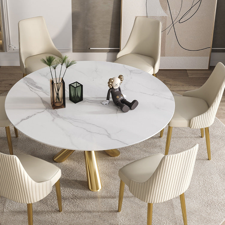 Stone Top Dining Table Contemporary Dining Table with Pedestal Base in Gold
