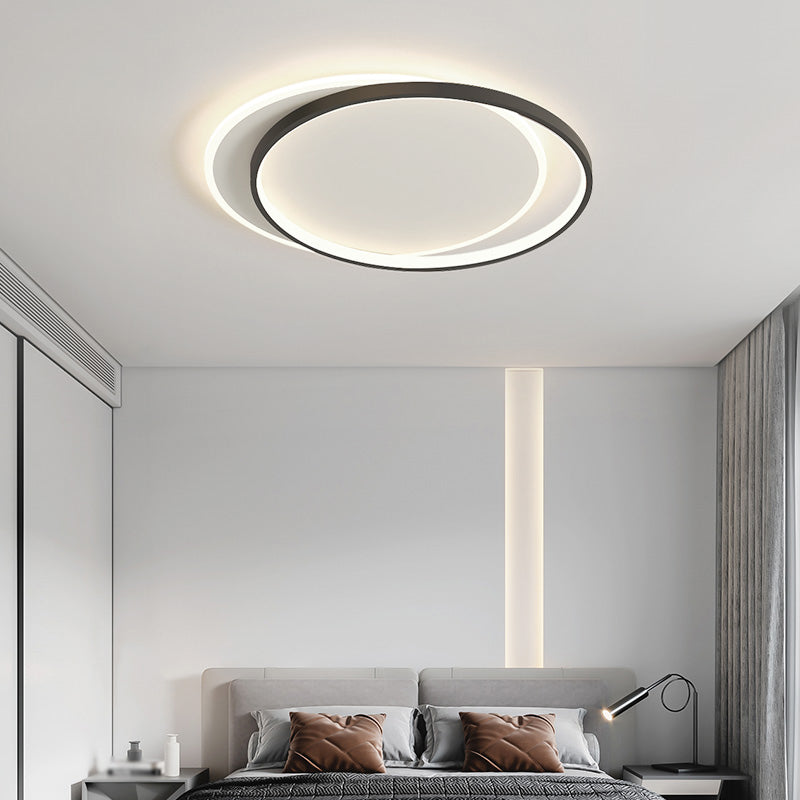 Metal Round Shade Flush Ceiling Light Modern Style 2-Lights Flush Mount Fixture in Black