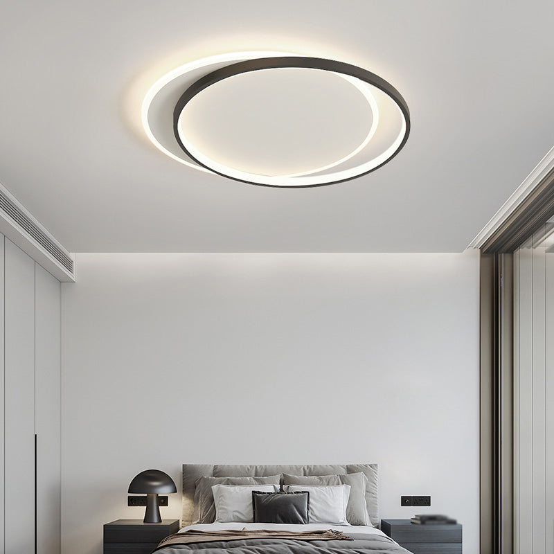 Metal Round Shade Flush Ceiling Light Modern Style 2-Lights Flush Mount Fixture in Black