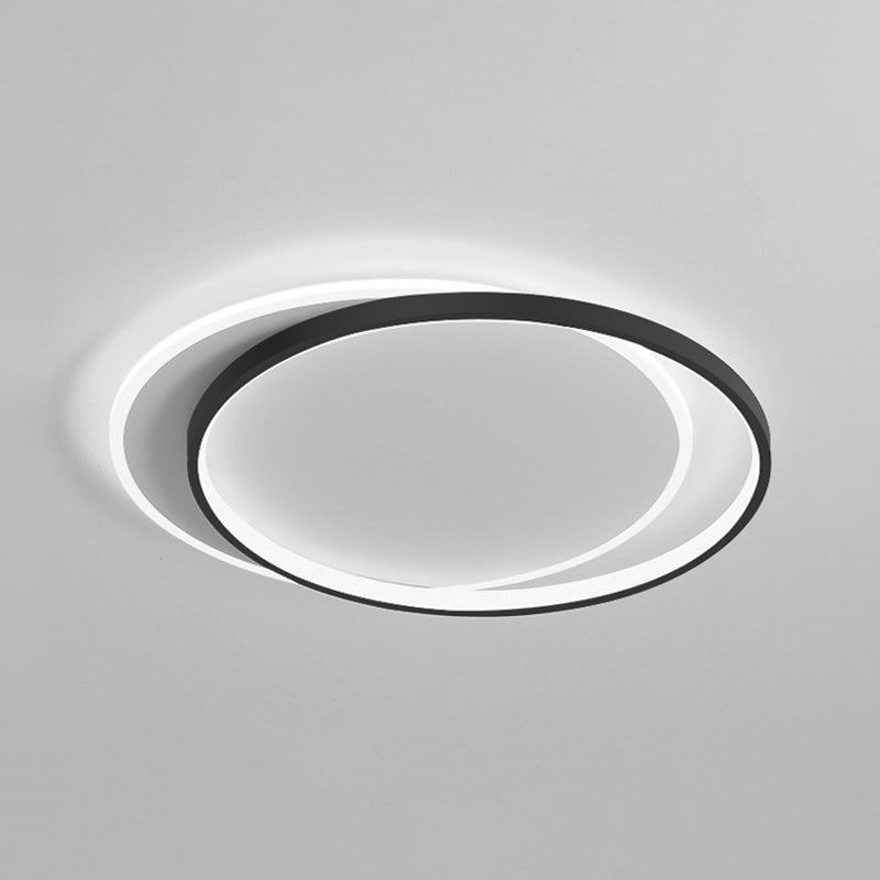 Metal Round Shade Flush Ceiling Light Modern Style 2-Lights Flush Mount Fixture in Black