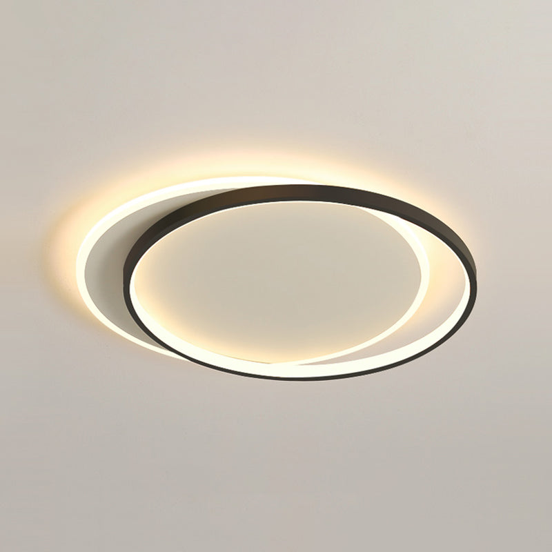 Metal Round Shade Flush Ceiling Light Modern Style 2-Lights Flush Mount Fixture in Black