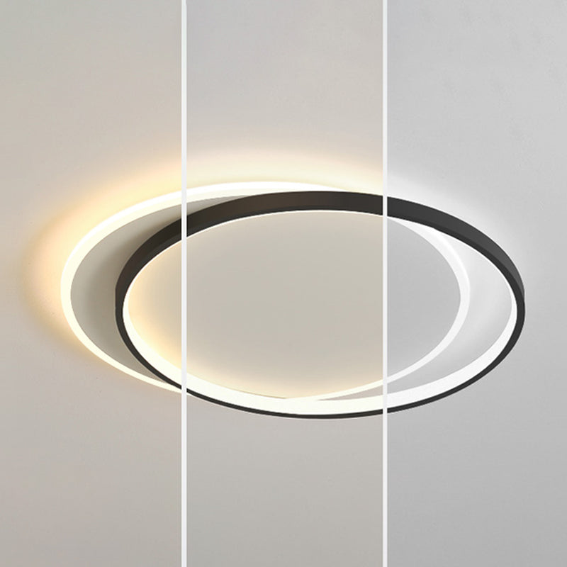 Metal Round Shade Flush Ceiling Light Modern Style 2-Lights Flush Mount Fixture in Black