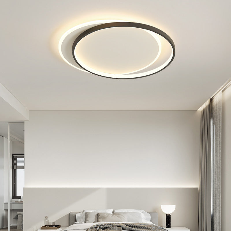 Metal Round Shade Flush Ceiling Light Modern Style 2-Lights Flush Mount Fixture in Black