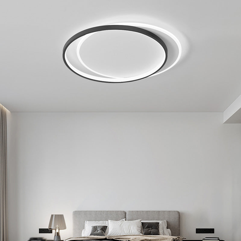 Metal Round Shade Flush Ceiling Light Modern Style 2-Lights Flush Mount Fixture in Black