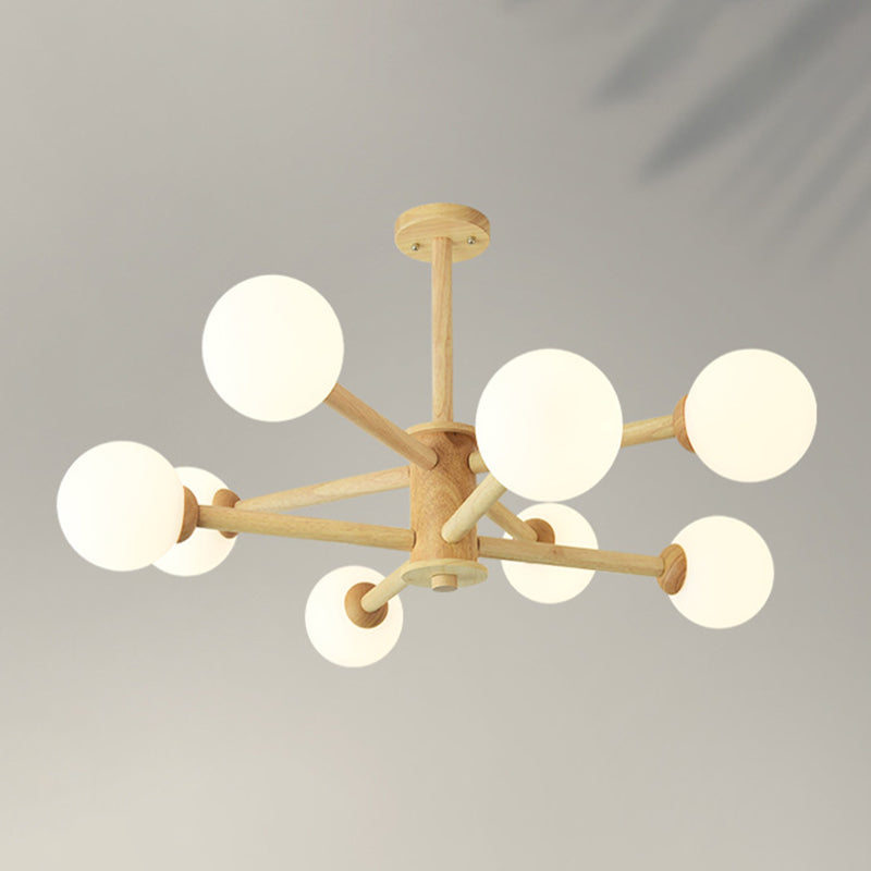 Wood Globe Chandelier Pendant Light Simple Style Hanging Light Fixture