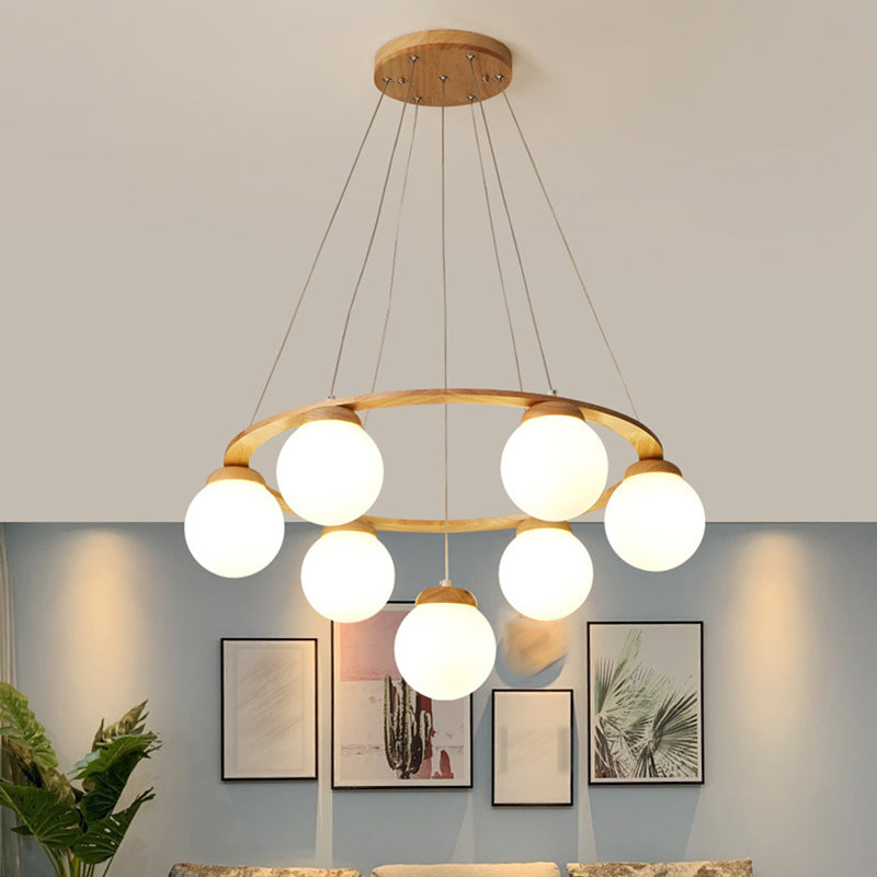 Circle Pendant Chandelier Minimalist Wooden Ceiling Hung Fixture for Living Room