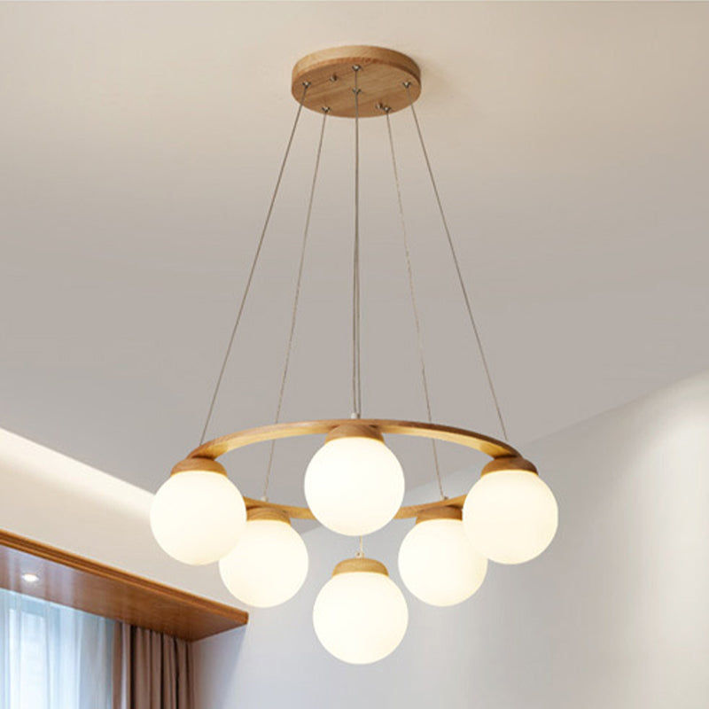 Circle Pendant Chandelier Minimalist Wooden Ceiling Hung Fixture for Living Room