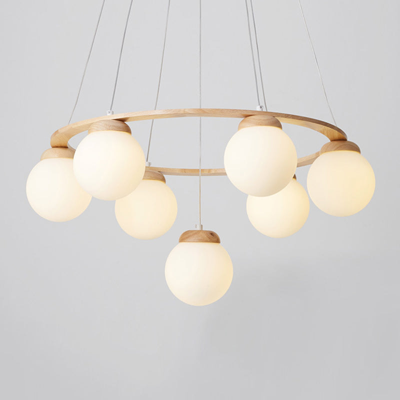 Circle Pendant Chandelier Minimalist Wooden Ceiling Hung Fixture for Living Room