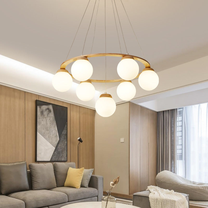 Circle Pendant Chandelier Minimalist Wooden Ceiling Hung Fixture for Living Room