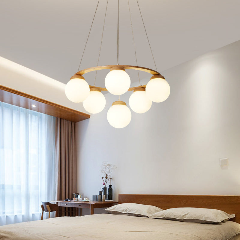 Circle Pendant Chandelier Minimalist Wooden Ceiling Hung Fixture for Living Room