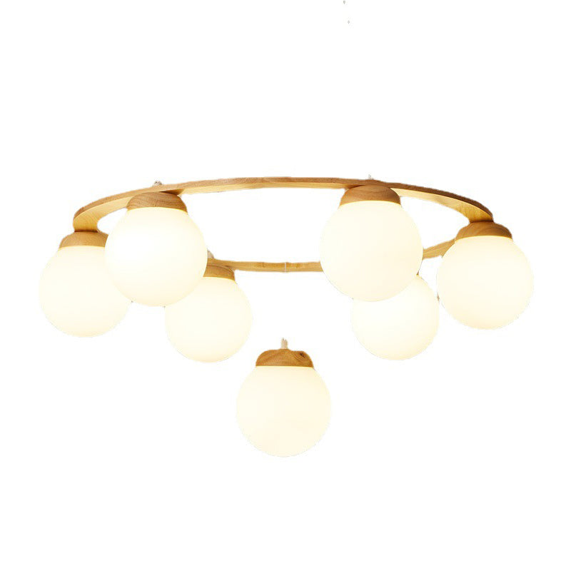 Circle Pendant Chandelier Minimalist Wooden Ceiling Hung Fixture for Living Room