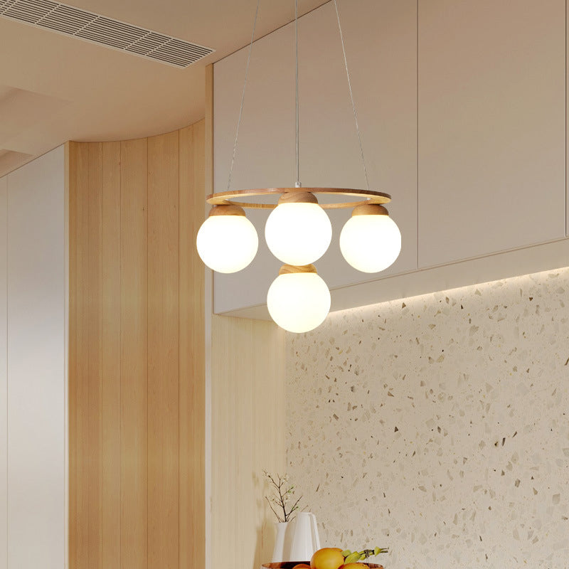 Circle Pendant Chandelier Minimalist Wooden Ceiling Hung Fixture for Living Room