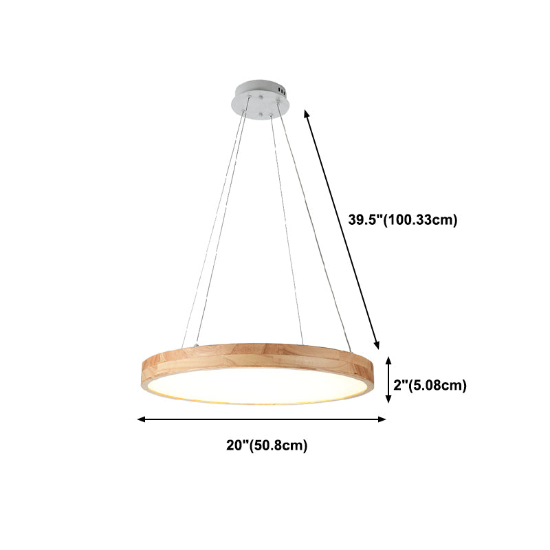 Round Wooden Hanging Lamp LED Pendant Light for Dining Room with Acrylic Shade