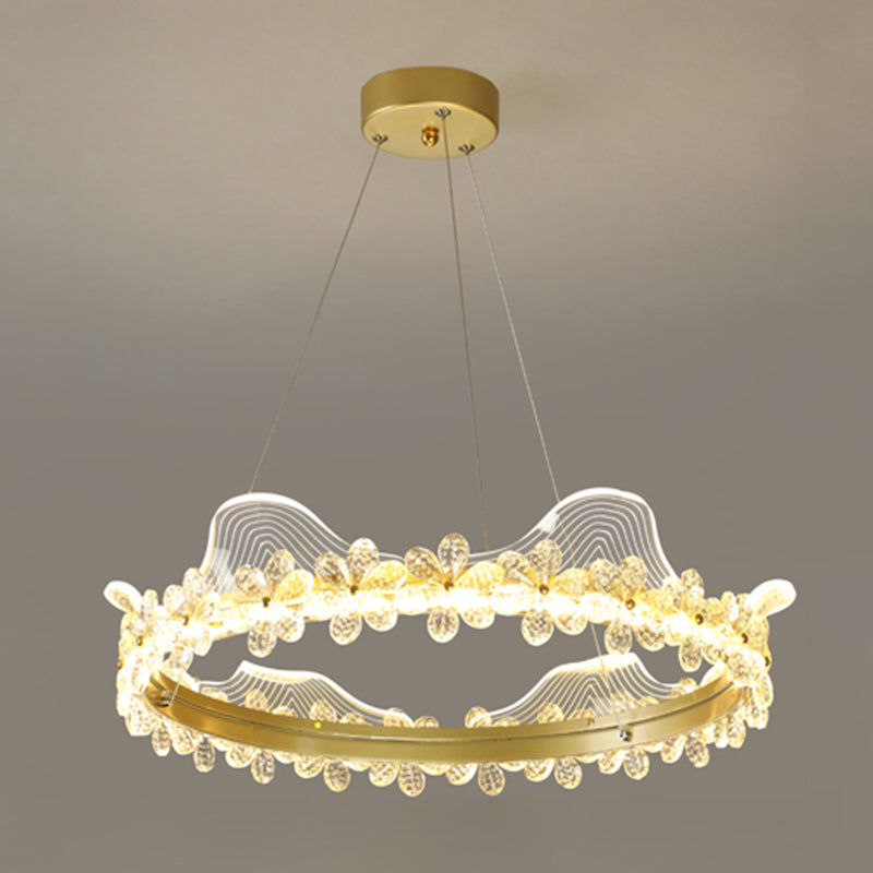 Contemporary Crown Shape Pendant Chandelier Crystal 1-Light Pendant Lighting in Gold