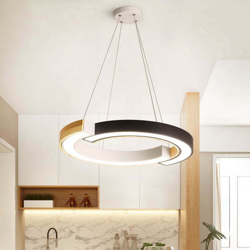 Ring Shape Pendant Lamp LED Simple Hanging Light for Living Room with Rubber Wood