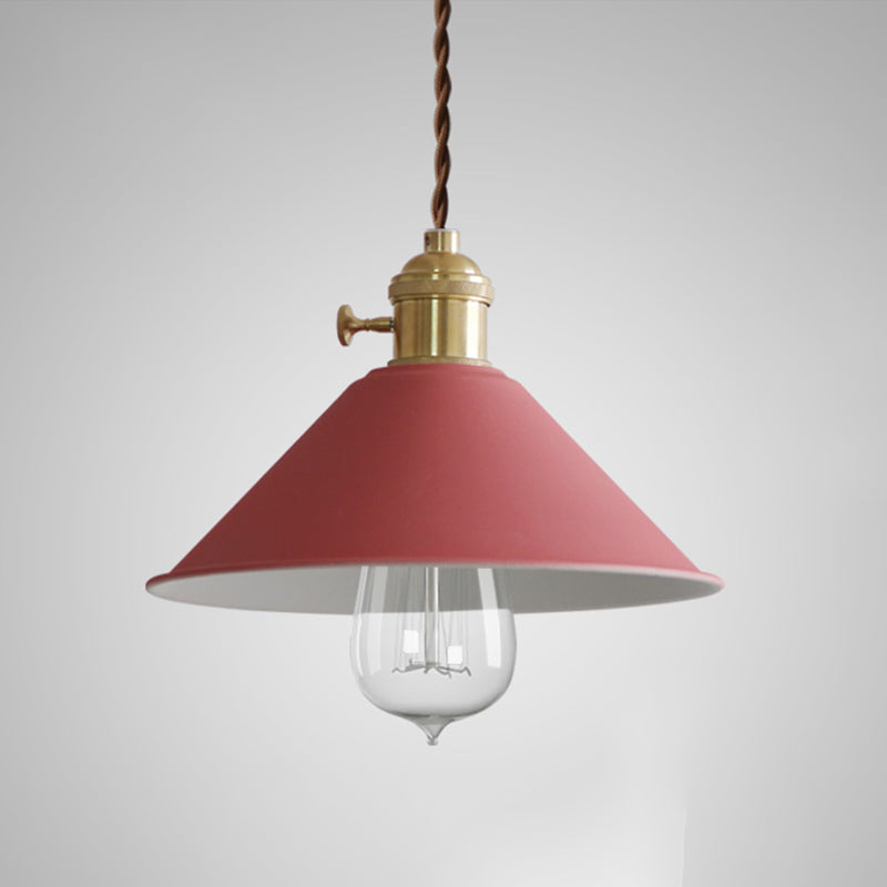 Cone Shade Hanging Lighting Modern Macaron Style Metal 1 Light Hanging Lamp for Bedroom