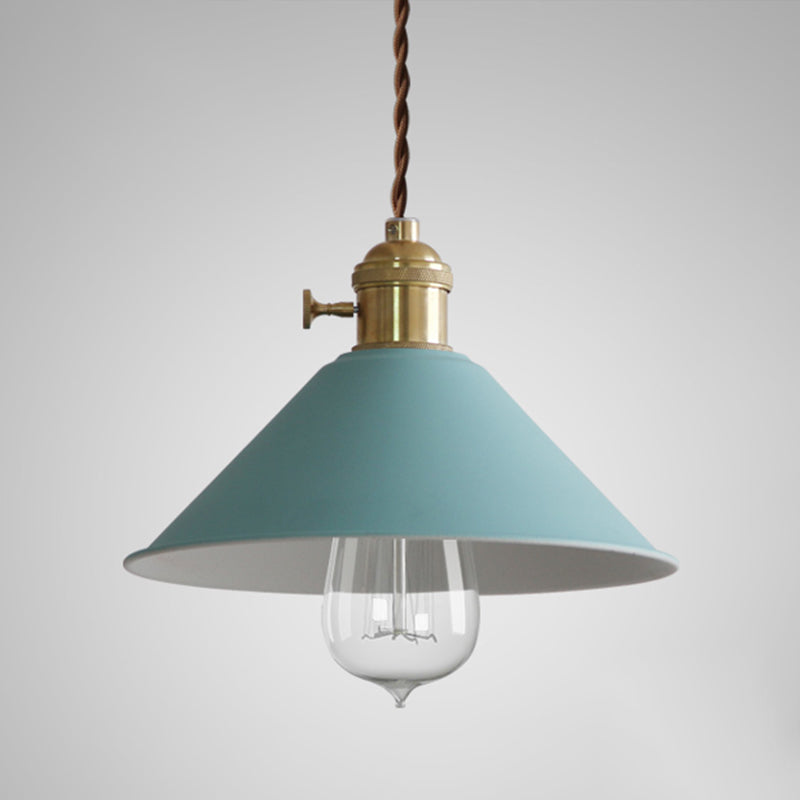 Cone Shade Hanging Lighting Modern Macaron Style Metal 1 Light Hanging Lamp for Bedroom