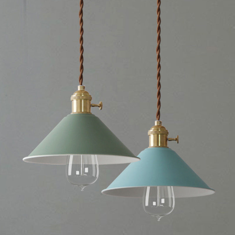 Cone Shade Hanging Lighting Modern Macaron Style Metal 1 Light Hanging Lamp for Bedroom