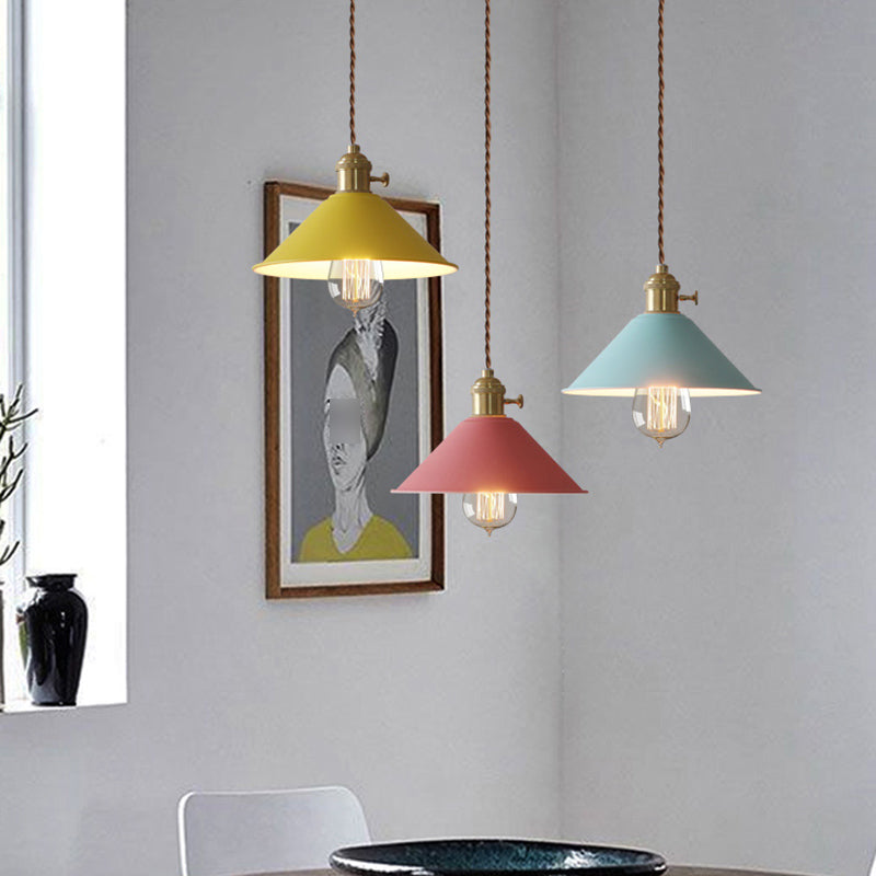 Cone Shade Hanging Lighting Modern Macaron Style Metal 1 Light Hanging Lamp for Bedroom