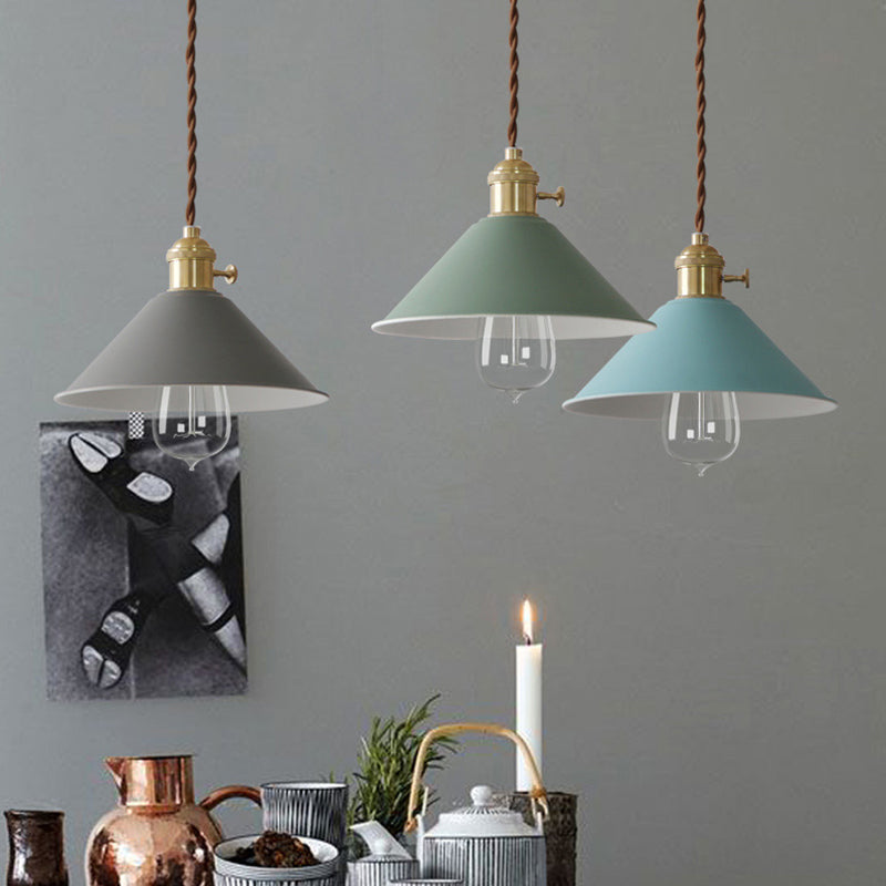 Cone Shade Hanging Lighting Modern Macaron Style Metal 1 Light Hanging Lamp for Bedroom