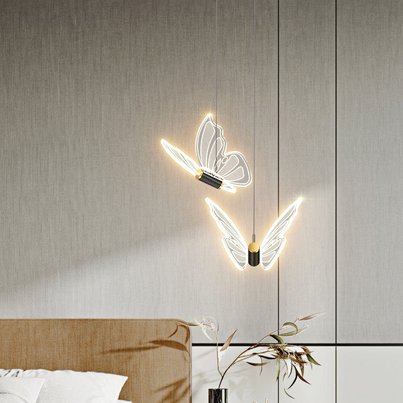 Butterfly Hanging Light Fixture Modern LED Pendant Lamp with Acrylic Shade for Bedroom