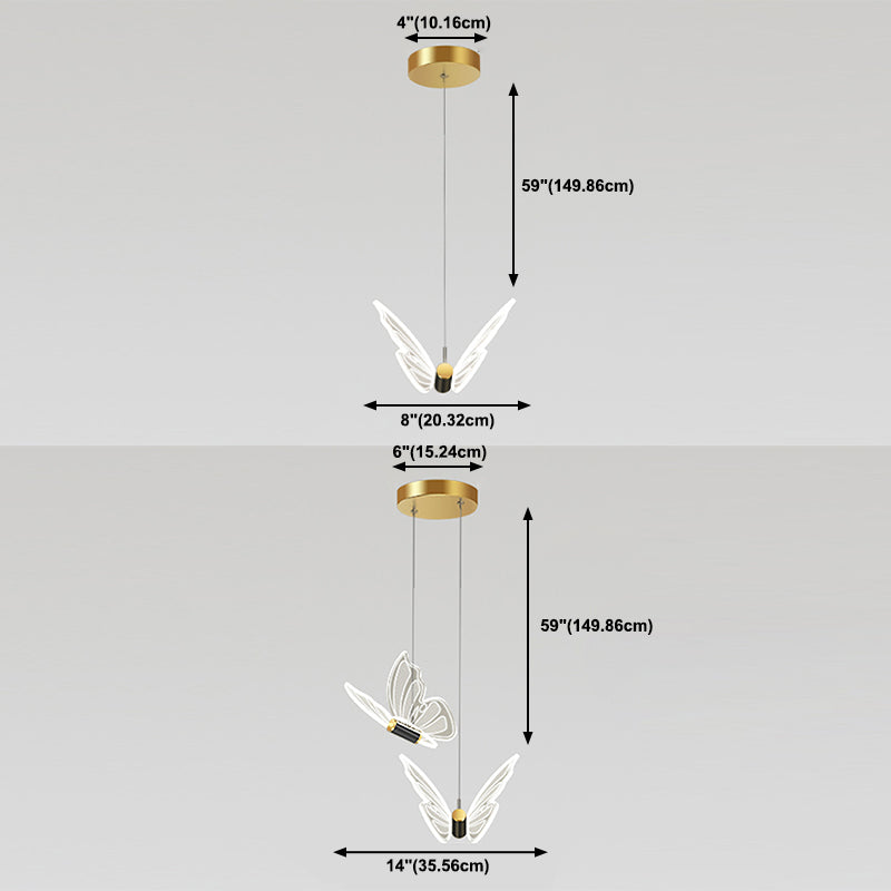 Butterfly Hanging Light Fixture Modern LED Pendant Lamp with Acrylic Shade for Bedroom