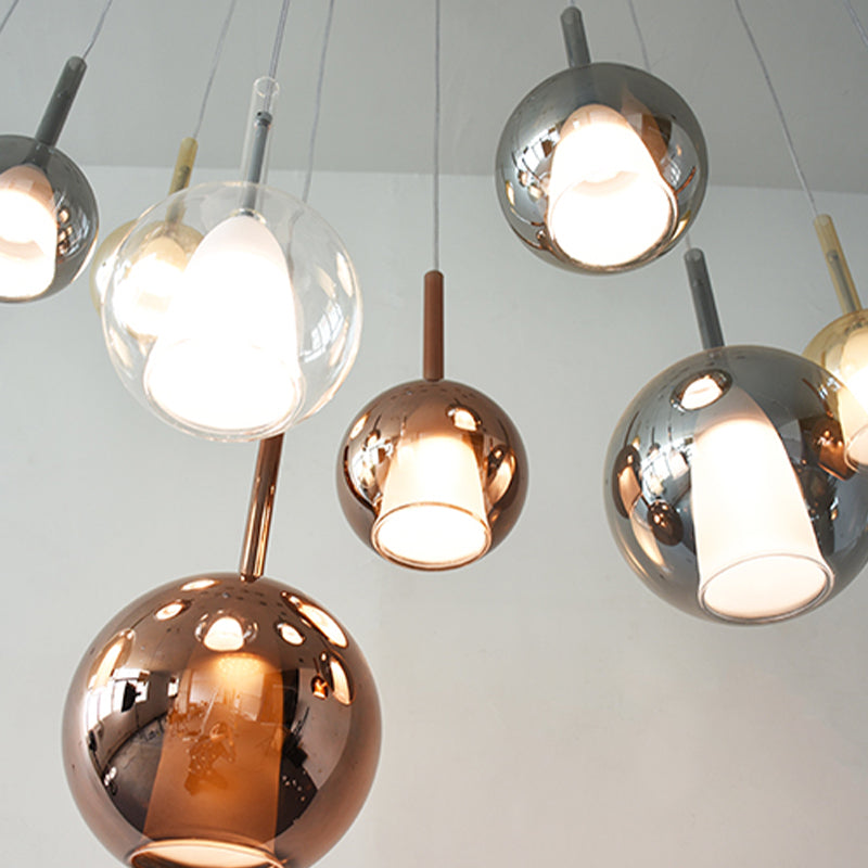 Modern Simple Metal Ceiling Lamp Ball Shape Pendant Light with Glass Shade for Bedroom