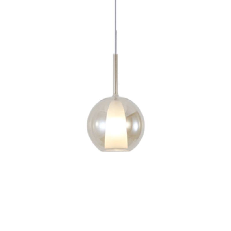 Dual Glass Globe Pendant Lamp Modern Style 1-Light Small Hanging Lamp