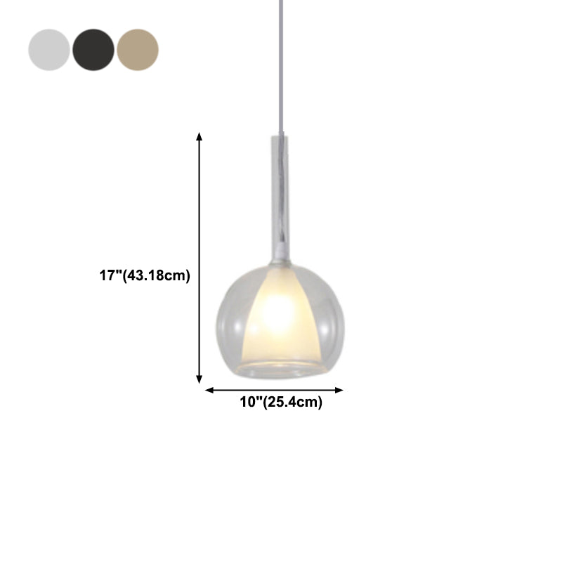 Dual Glass Globe Pendant Lamp Modern Style 1-Light Small Hanging Lamp