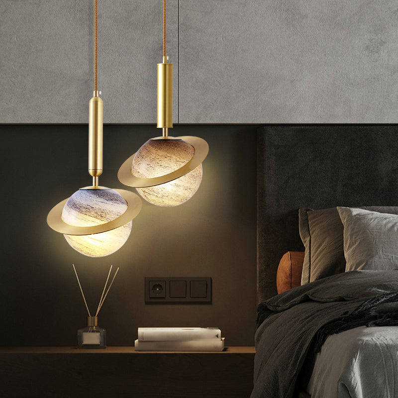 Brass Small Pendant Light Modern 1 Bulb Metal Hanging Lamp for Bedroom