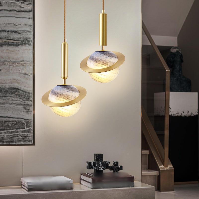 Brass Small Pendant Light Modern 1 Bulb Metal Hanging Lamp for Bedroom