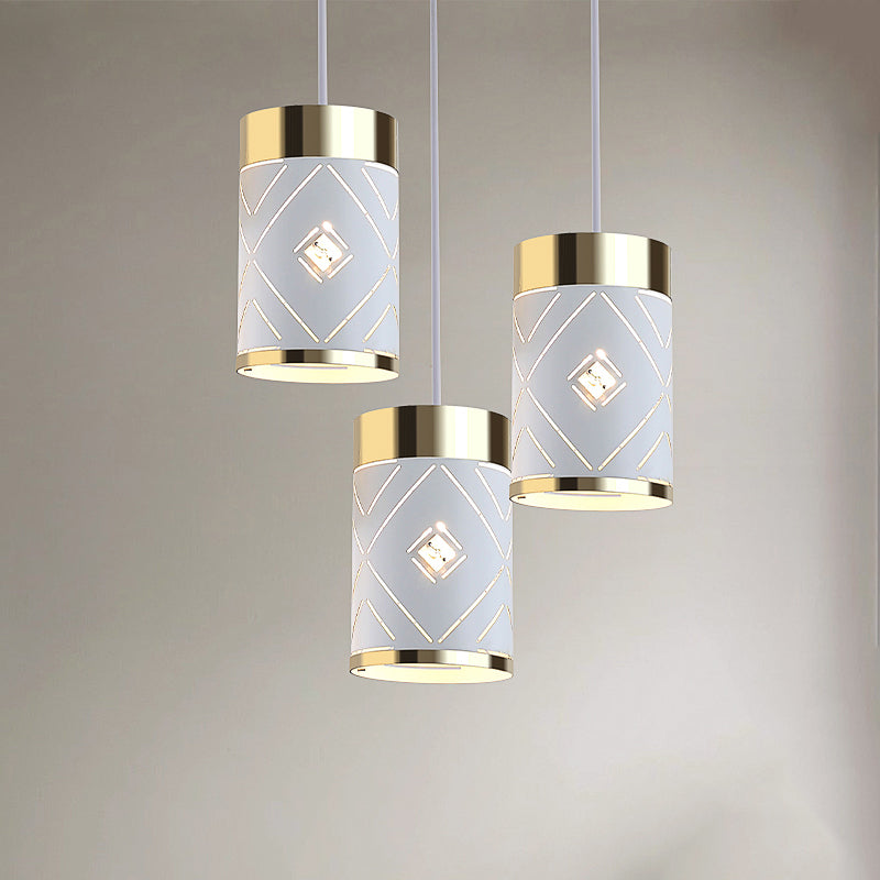 White Cylindrical Pendant Light Fixture Modern Style Metal Suspension Lamp