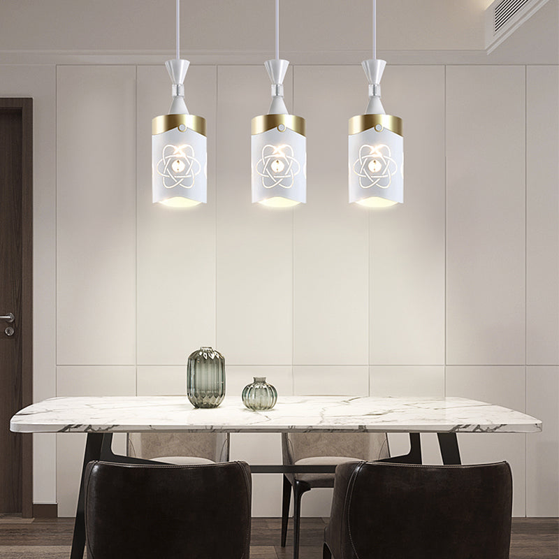 White Cylindrical Pendant Light Fixture Modern Style Metal Suspension Lamp