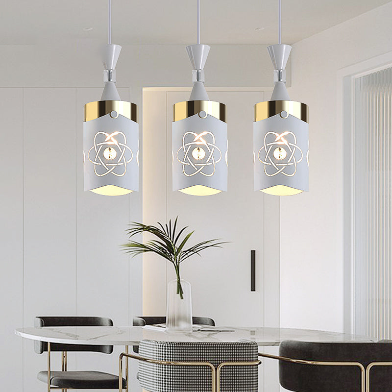 White Cylindrical Pendant Light Fixture Modern Style Metal Suspension Lamp