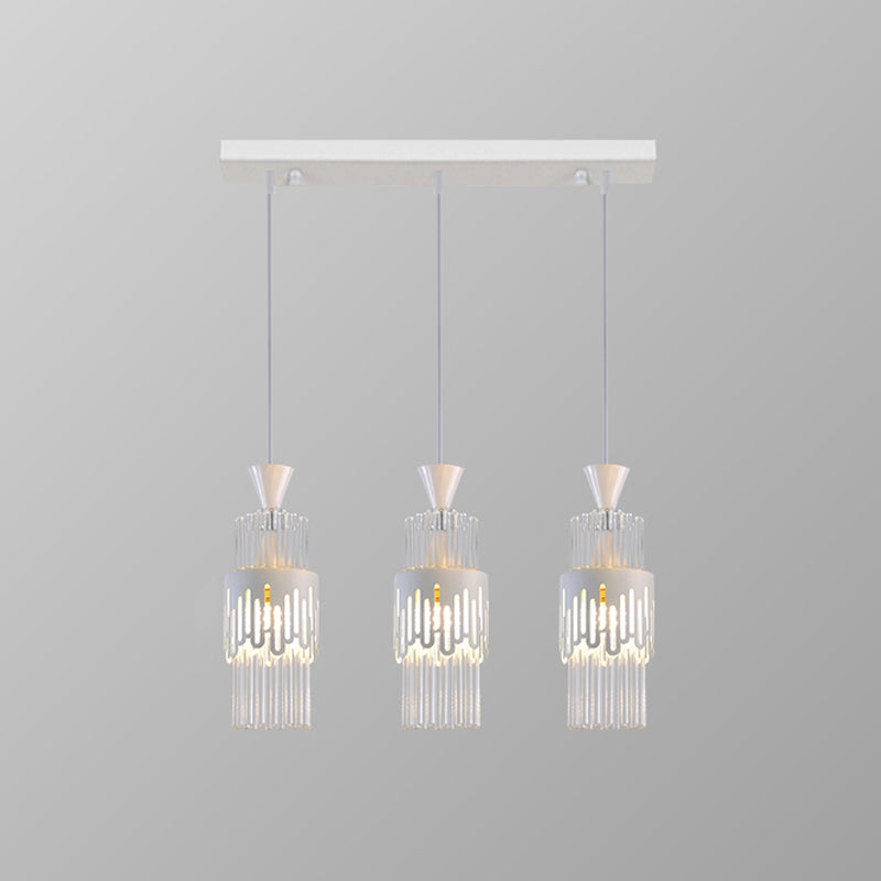 White Cylindrical Pendant Light Fixture Modern Style Metal Suspension Lamp